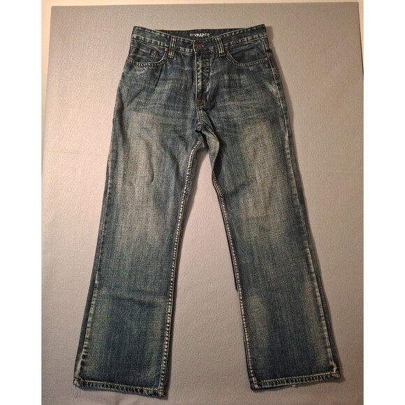 Flypaper Jeans Men's 33x32 Blue Denim Y2K Bootcut Whiskered Dark Wash Wide Leg